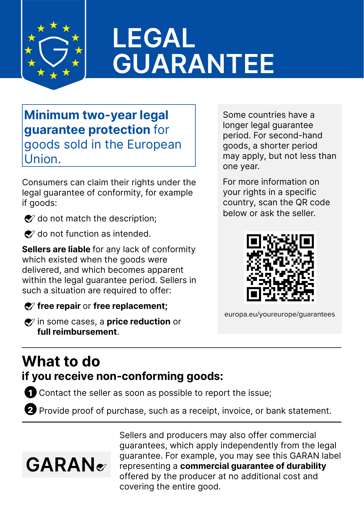 Notice on the legal guarantee